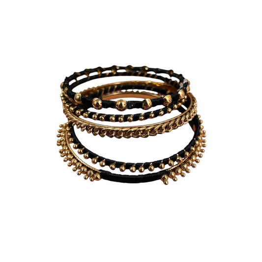 Bracelet Set By Cme In Black & Gold, Size:05 Piece Set