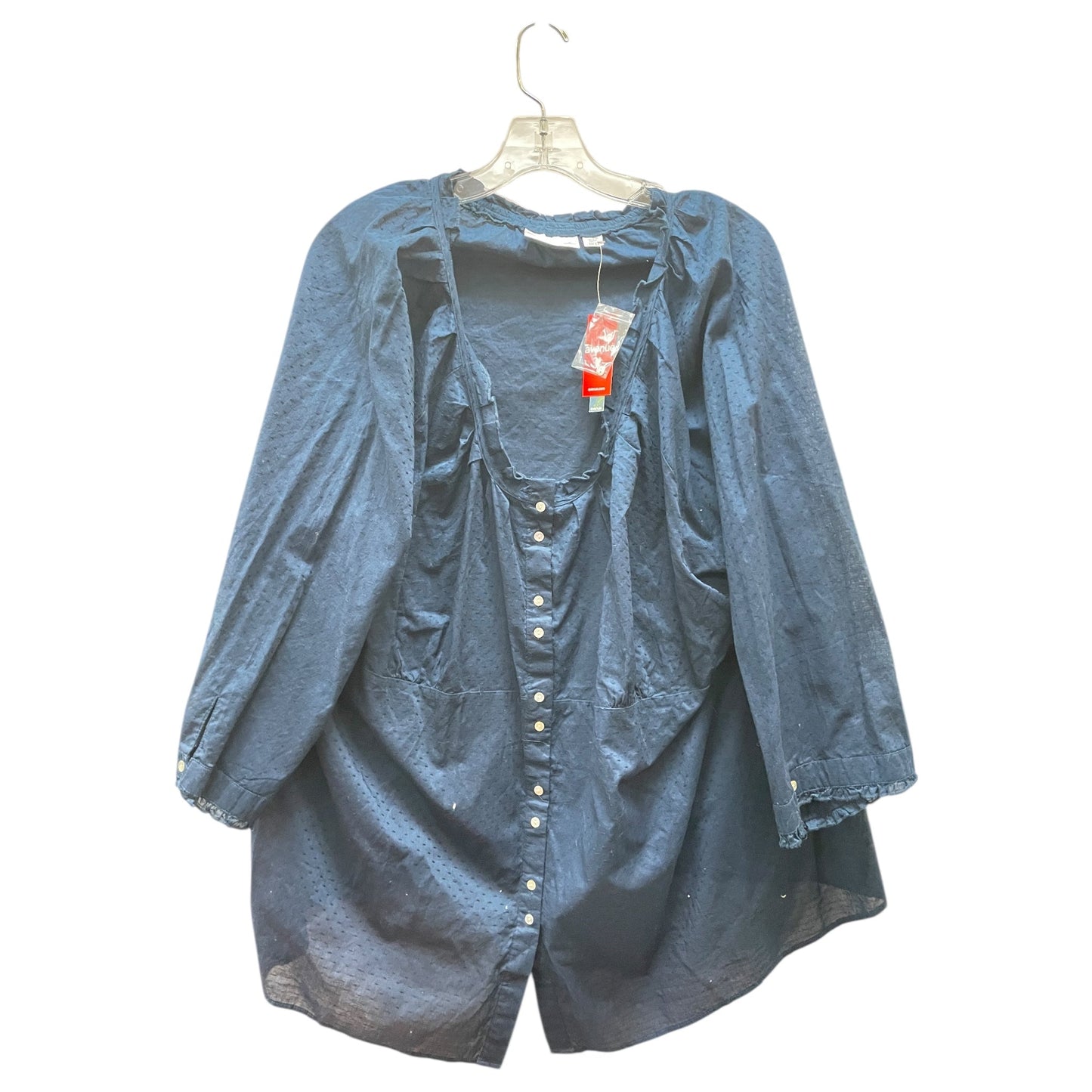 Blouse 3/4 Sleeve By Avenue In Blue, Size:2X