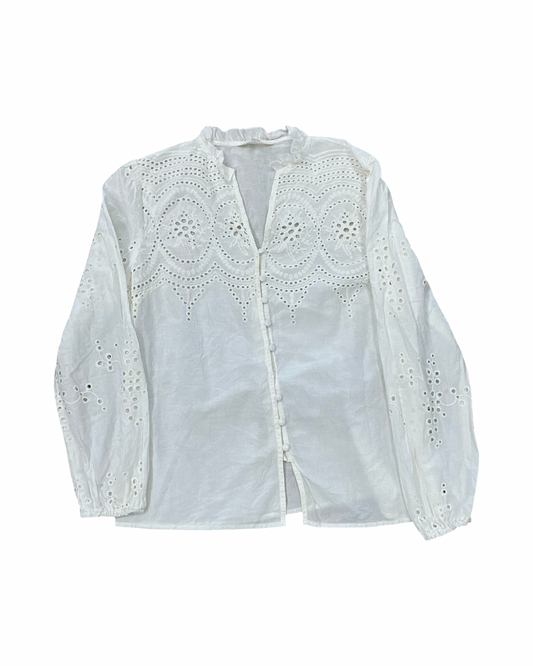 Blouse Ls By Adiva In Cream, Size:M