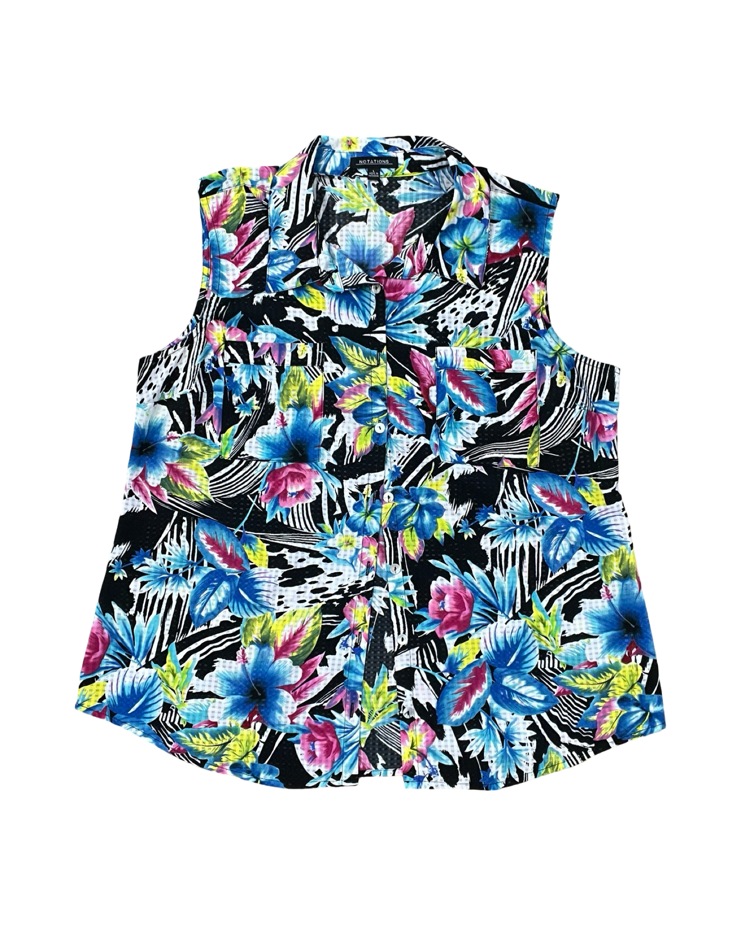 Blouse Sleeveless By Notations In Blue & Pink, Size:L