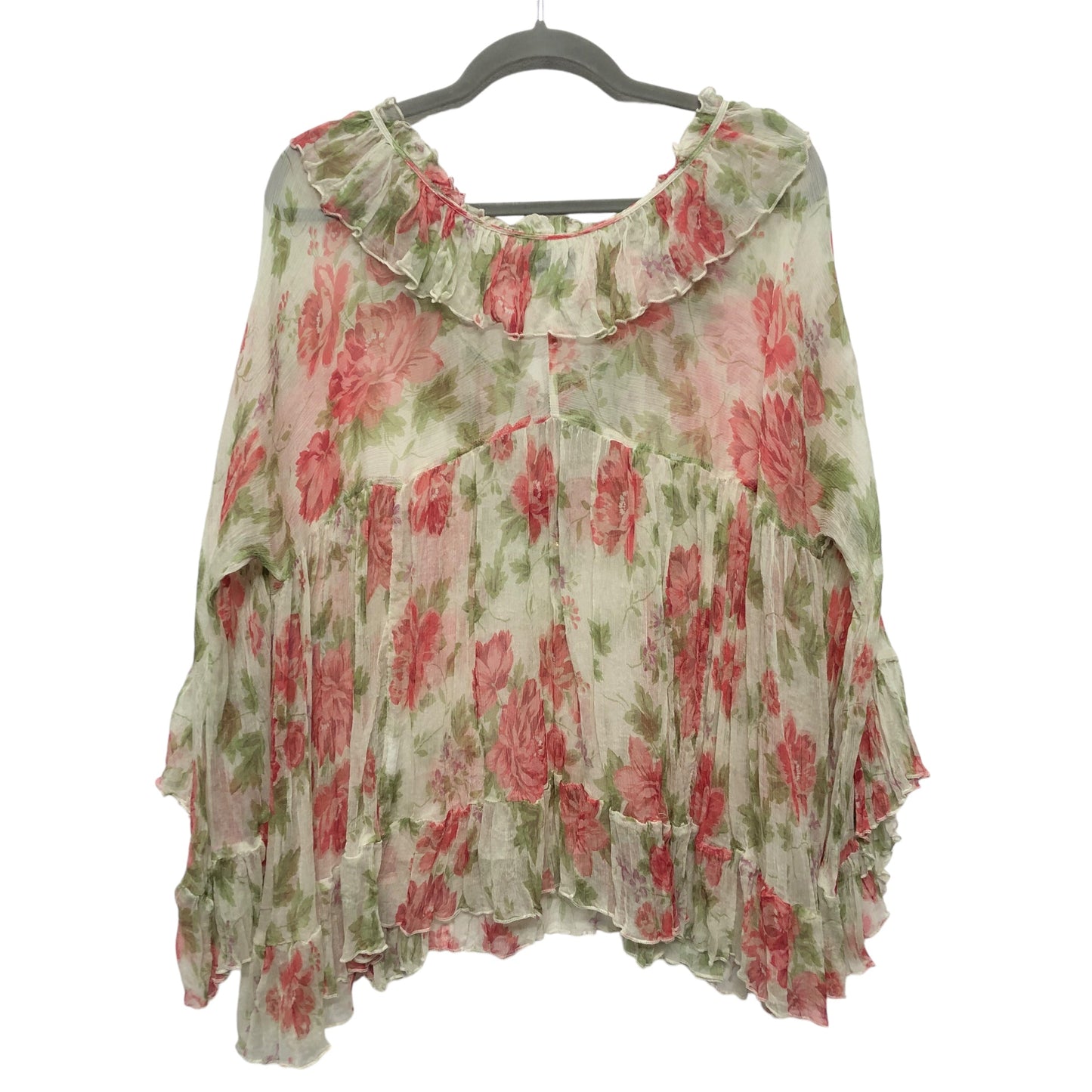 Blouse Ls By Johnny Was In Green & Pink, Size:L