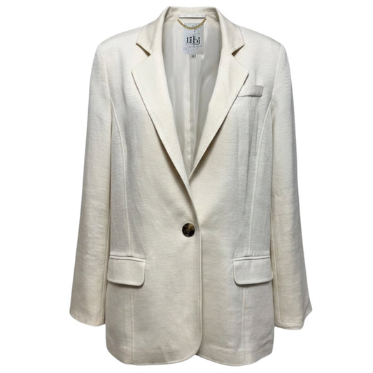 Liam Silk & Linen Boyfriend Blazer By Tibi In Cream, Size: 4