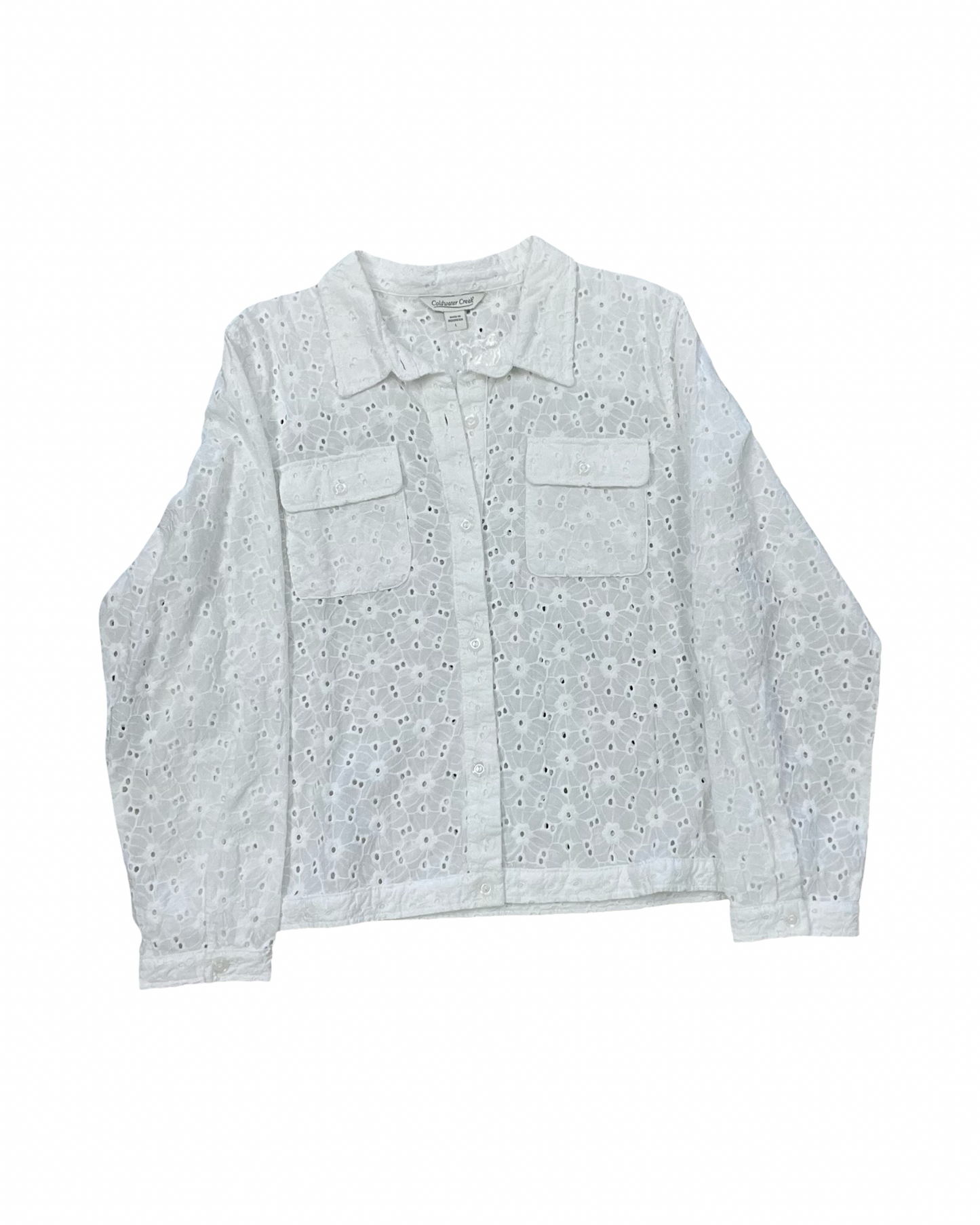 Blouse Ls By Coldwater Creek In White, Size:L