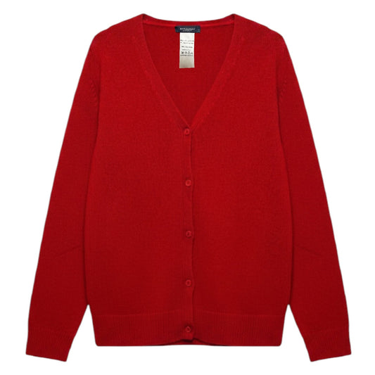 Vintage 100% Cashmere Sweater Cardigan Luxury Designer By Burberry In Red, Size: 14 (46)
