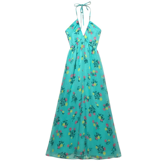 Tie Neck Halter Floral-Print Maxi Dress By 1.STATE In Floral Print, Size: S