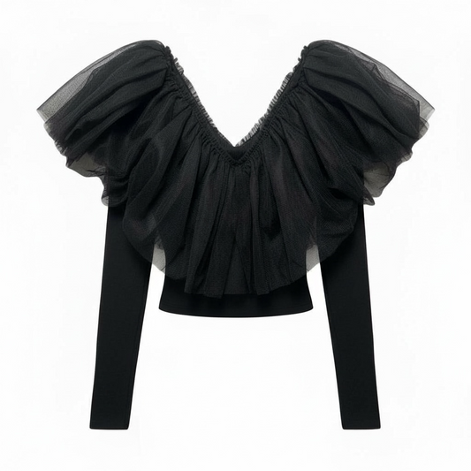 Tulle Ruffle Top By Endless Rose In Black, Size: M
