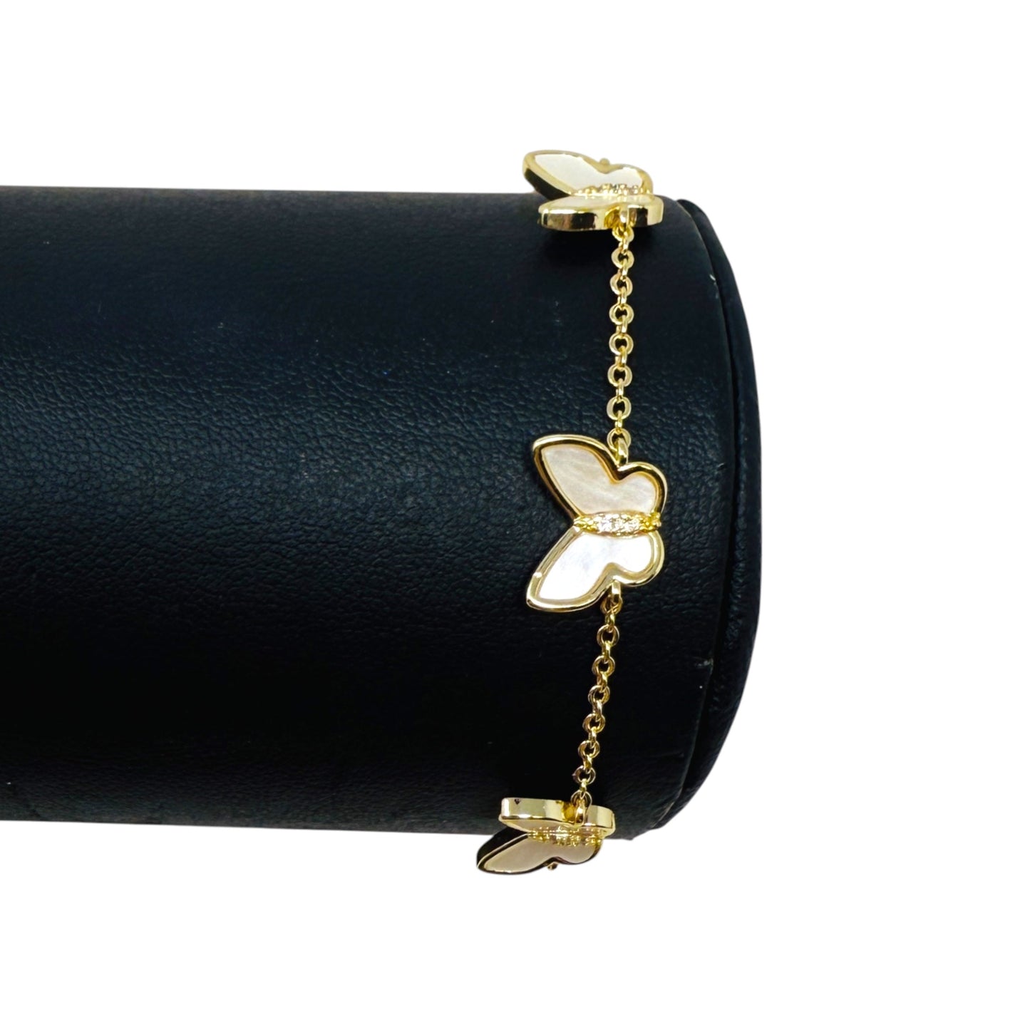 Gold Tone, Mother Of Pearl & CZ Butterfly Slider Bracelet