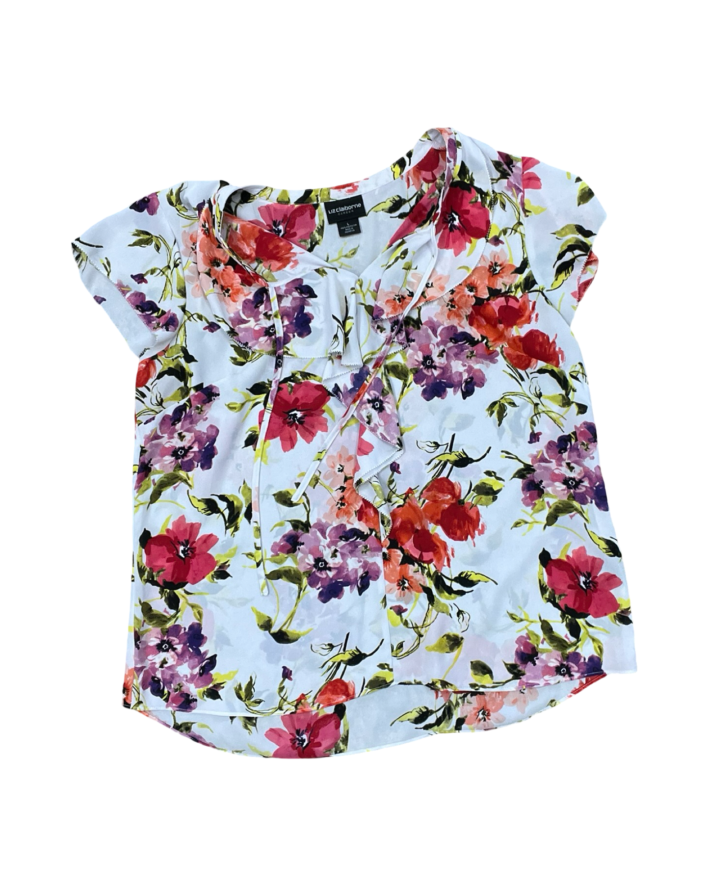 Top Ss By Liz Claiborne In Floral Print, Size:L