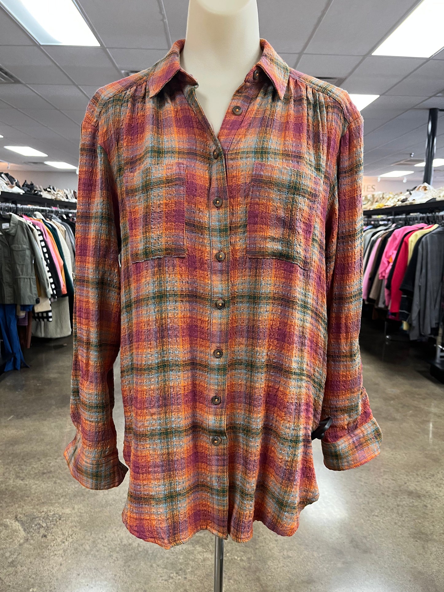 Top Ls By Pilcro In Green & Orange, Size:Xs