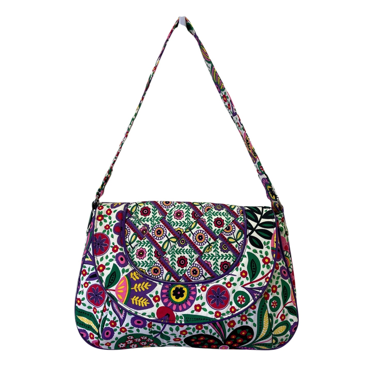 Handbag By Vera Bradley In Green & Purple, Size:Medium