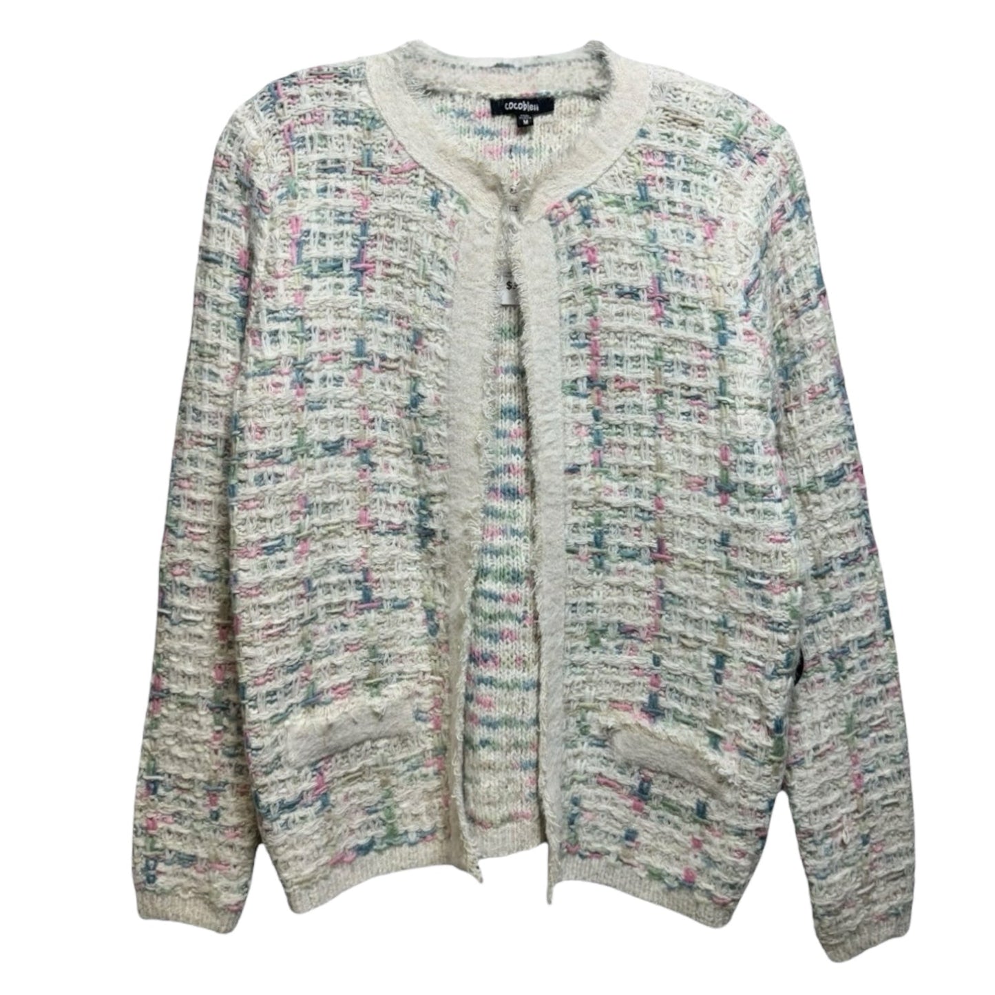 Fringed Long-Sleeve Tweed Cardigan Sweater By Cocobleu In Multi-colored, Size: M