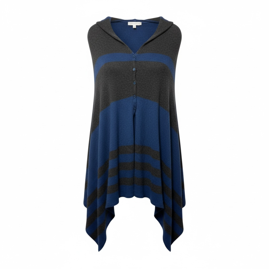 Cashmere Poncho In Blue & Grey