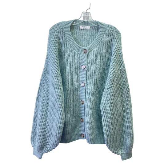 Sweater Cardigan By Zenana Outfitters In Aqua, Size:1X