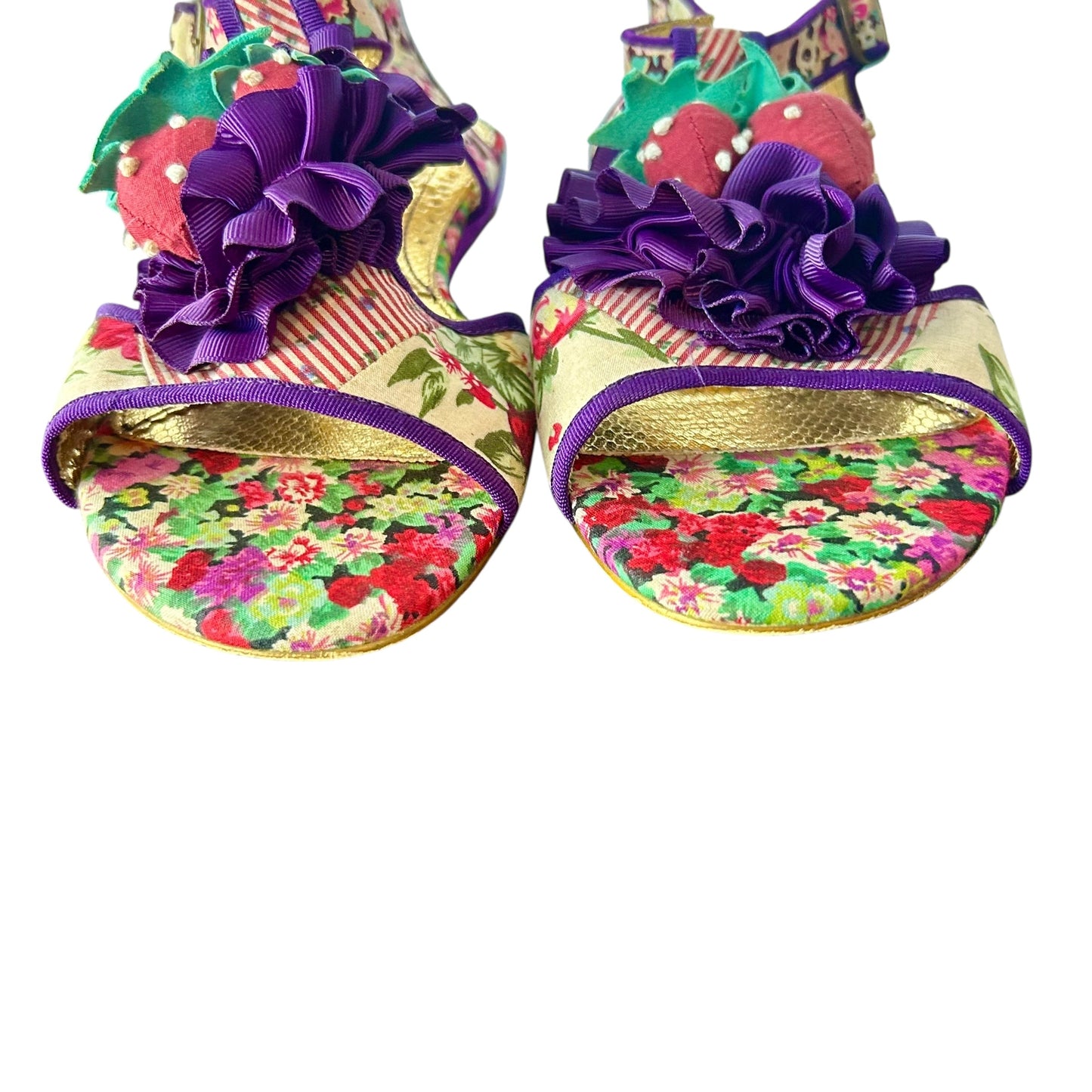 Sandals Flats By Irregular Choice In Gold & Purple, Size: 10