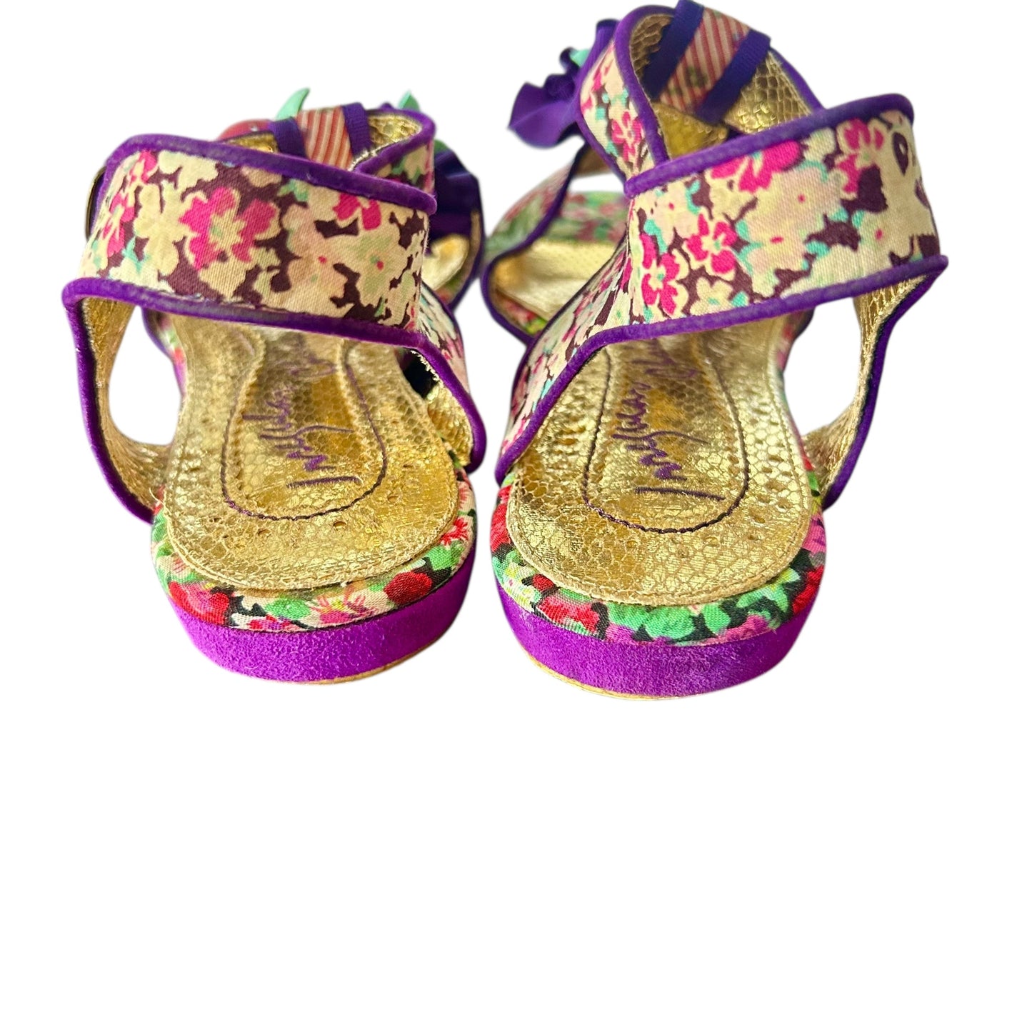 Sandals Flats By Irregular Choice In Gold & Purple, Size: 10