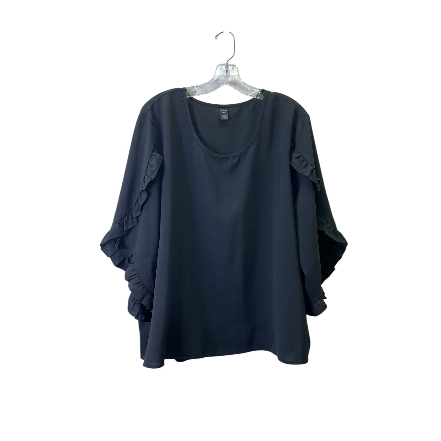 Top 3/4 Sleeve Basic By Shein In Black, Size:2X