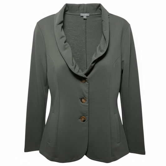 Ruffle Collar Knit Blazer By Lilla P In Grey Green, Size: L