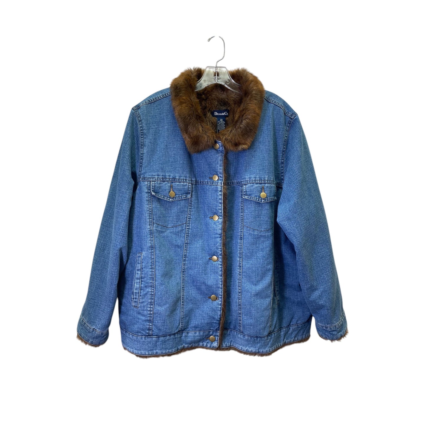 Jacket Faux Fur & Sherpa By Denim And Company In Blue, Size:3X