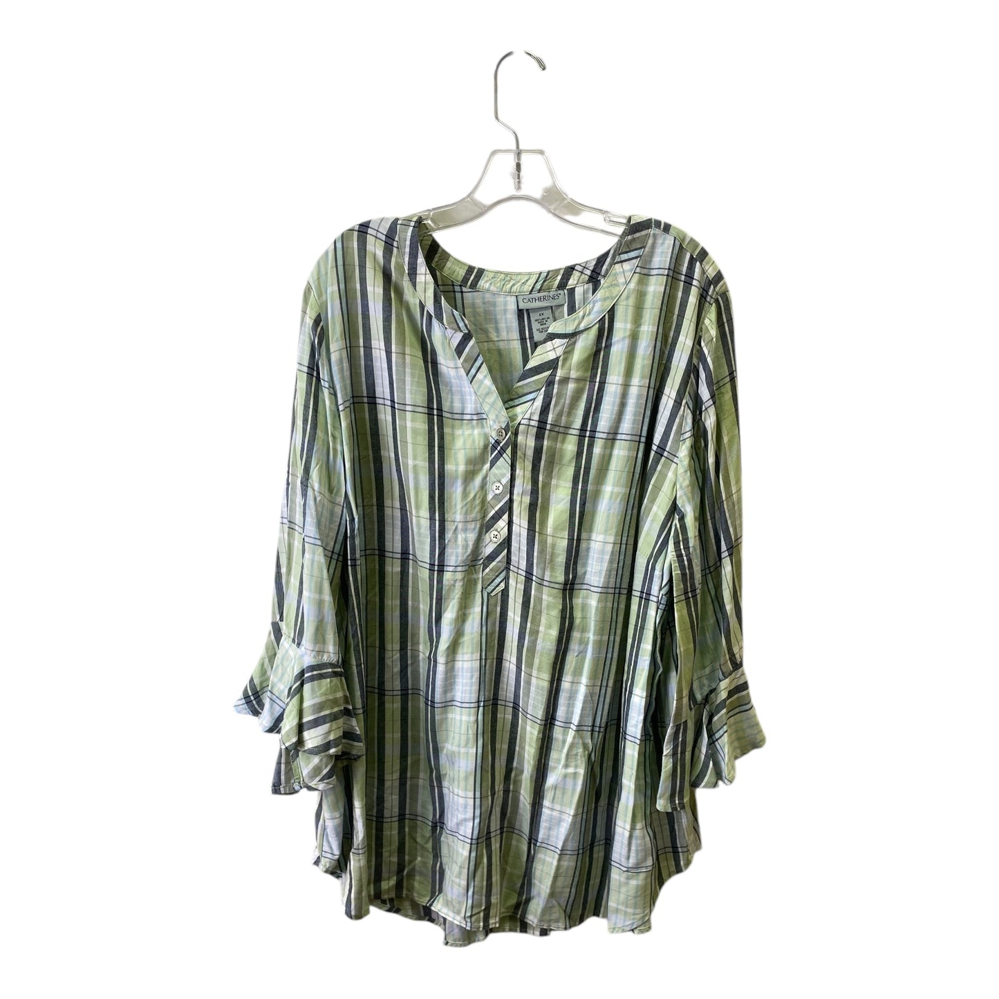 Top 3/4 Sleeve By Catherines In Green & White, Size:2X