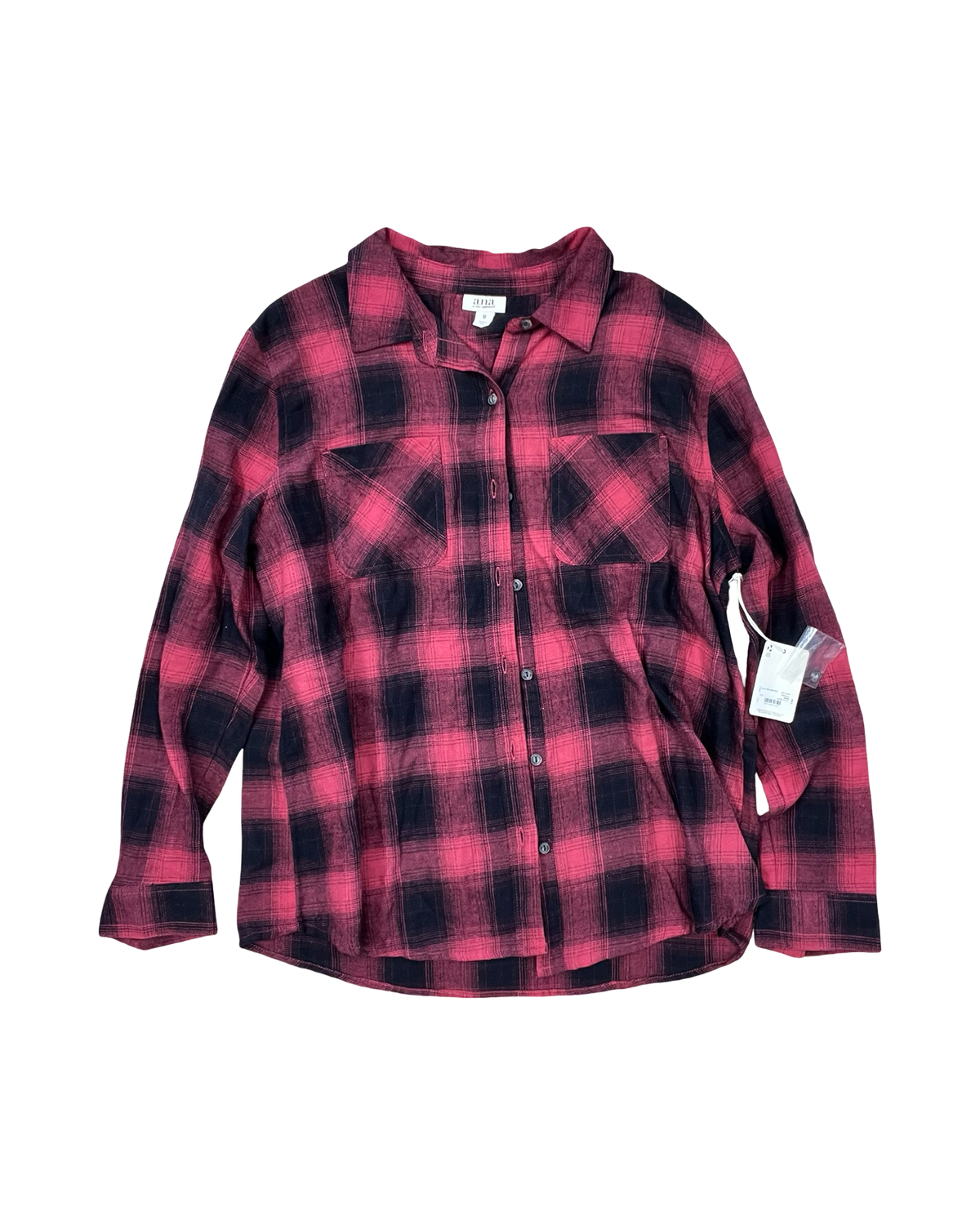 Blouse Ls By Ana In Black & Red, Size:M