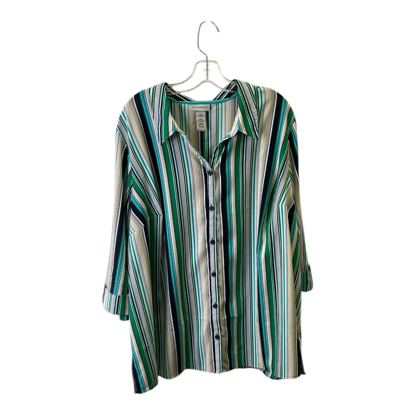 Top 3/4 Sleeve By Catherines In Green & White, Size:2X