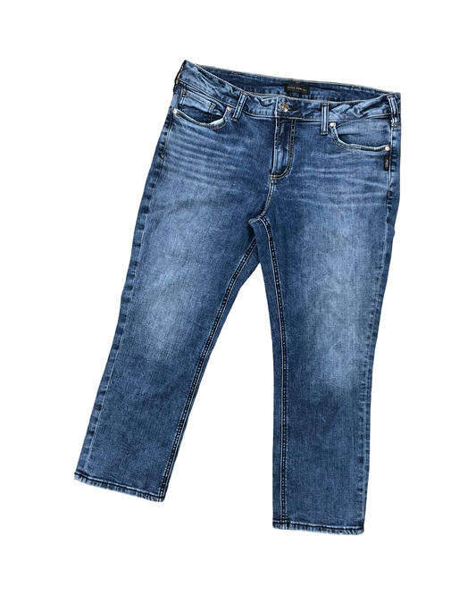Jeans Cropped By Silver In Blue Denim, Size:16