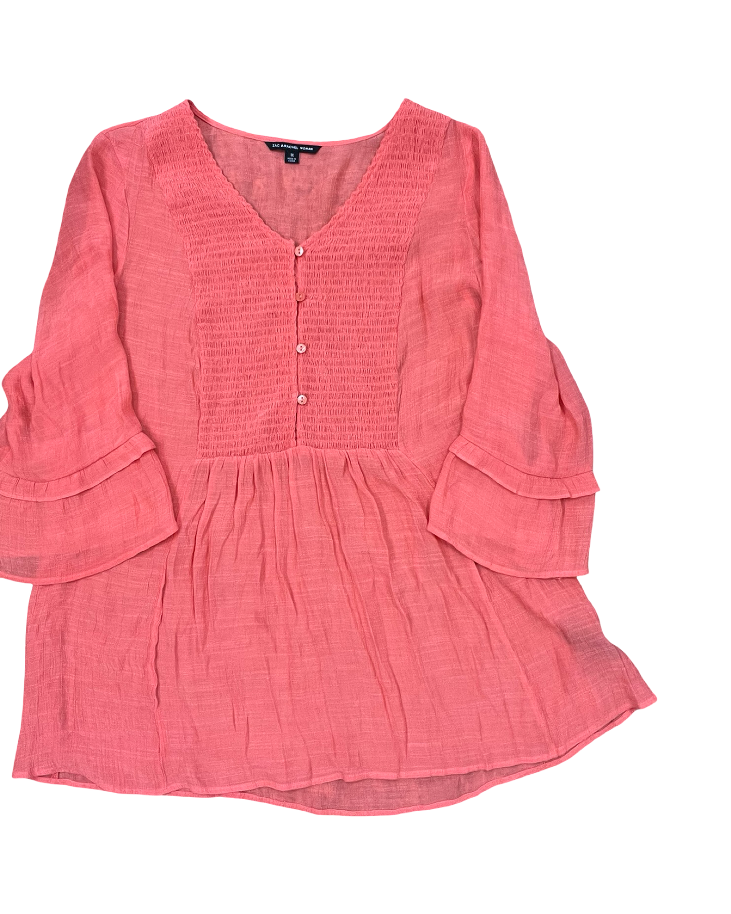 Top 3/4 Sleeve By Zac And Rachel In Coral, Size:1X