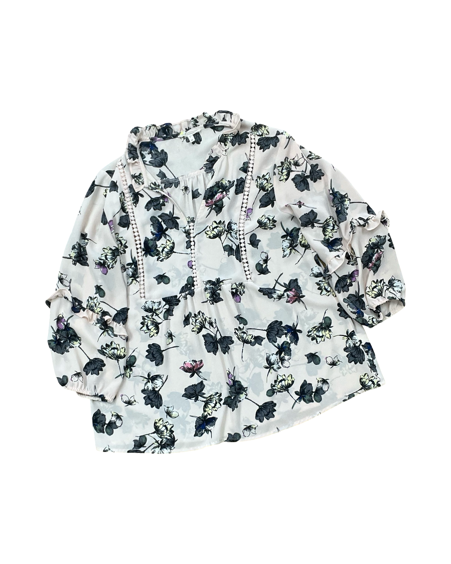 Blouse 3/4 Sleeve By Maurices In Grey & Pink, Size:M