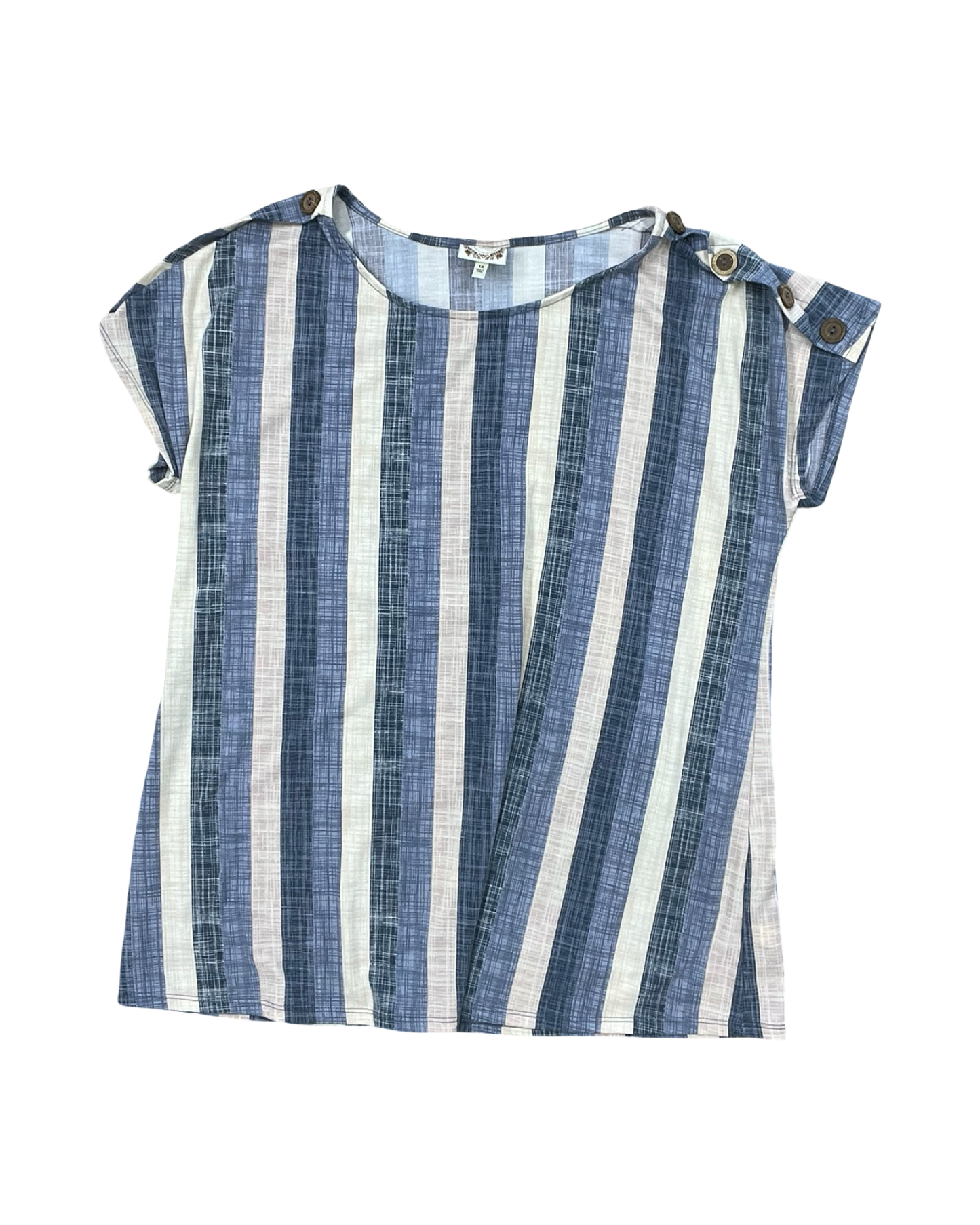 Top Ss By Tru Self In Blue & Tan, Size:1X