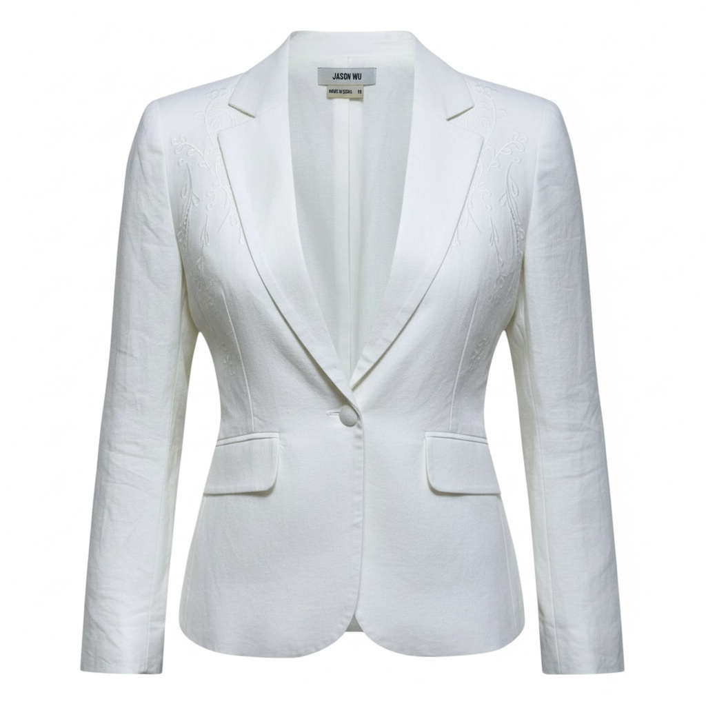 Linen Blend Embroidered Blazer Designer By Jason Wu In Cream, Size: M