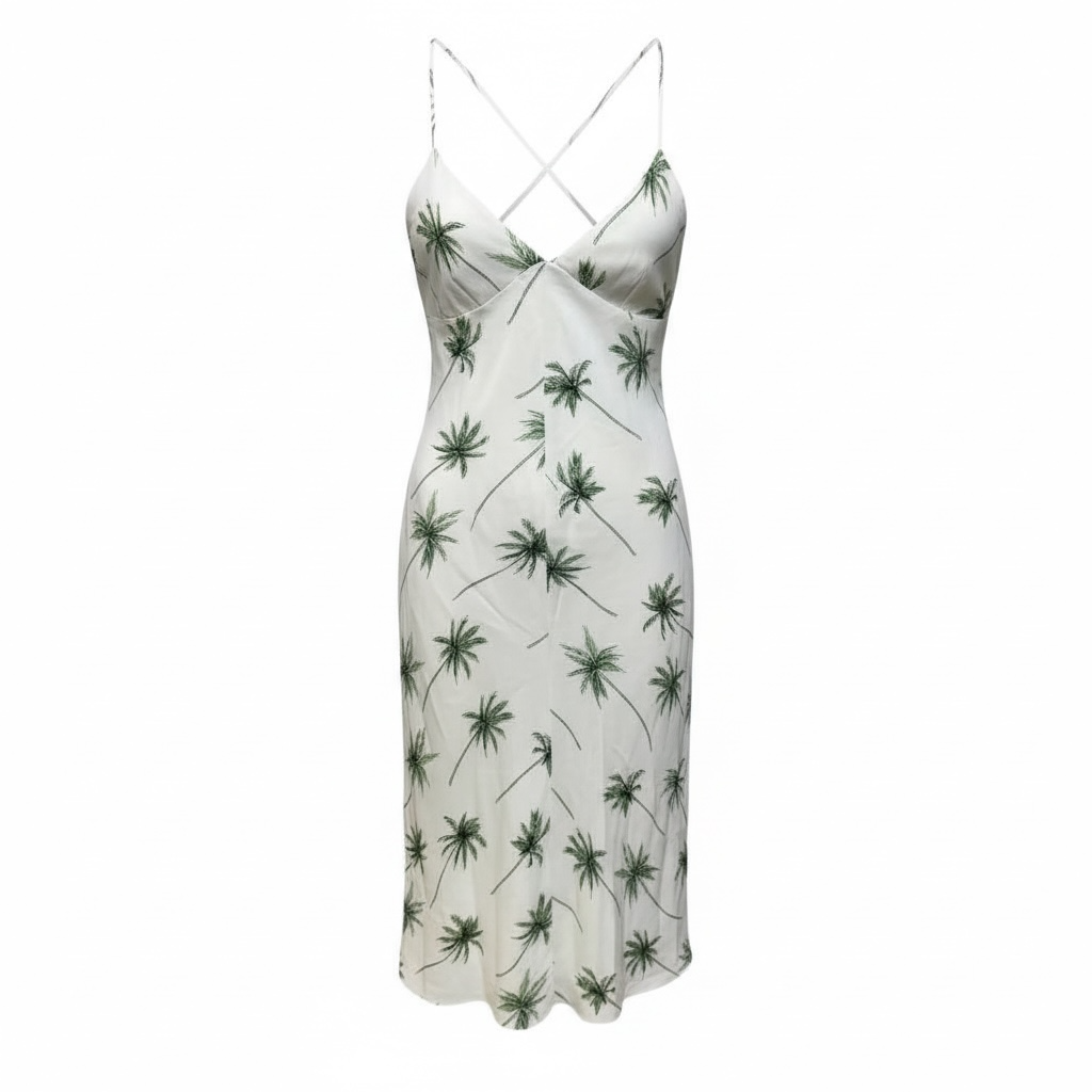 Spaghetti Strap Crossback Slip Dress Designer By Milly In Palm Tree Print, Size: 6