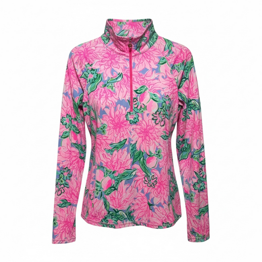 UPF 50+ Luxletic Justine Half Zip Pullover By Luxletic Lilly Pulitzer In Pink Blossom Try Your Zest, Size: XL