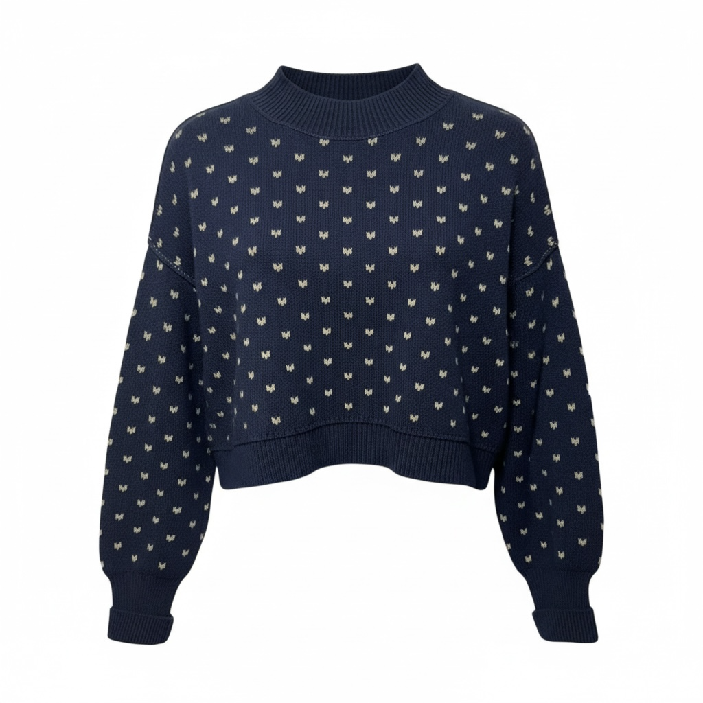 Easy Street Crop Pullover Sweater By Free People In Blue & Cream, Size: XS