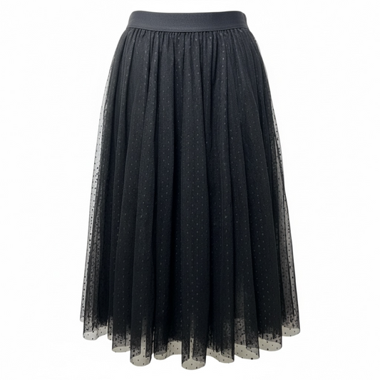 Eden Tulle Midi Skirt By Free People In Black Polkadots, Size: S