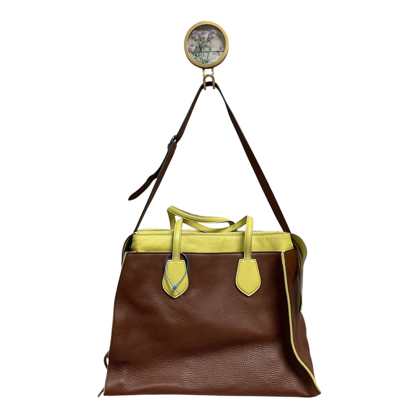 Handbag Luxury Designer By Gucci In Brown & Yellow, Size:Large