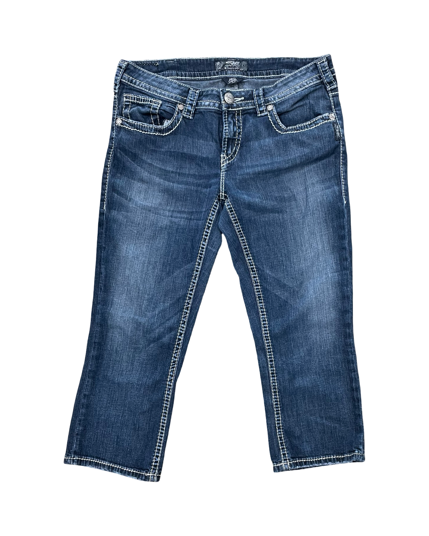 Jeans Cropped By Silver In Blue Denim, Size:14
