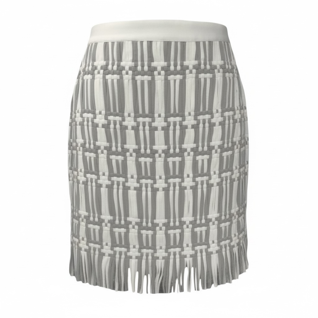 Ferdinanda Basketweave Fringe Mini Skirt By Club Monaco In Cream & Grey, Size: 4