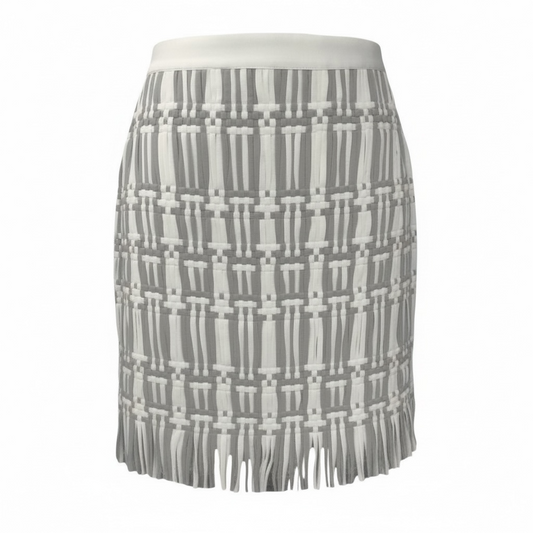 Ferdinanda Basketweave Fringe Mini Skirt By Club Monaco In Cream & Grey, Size: 4