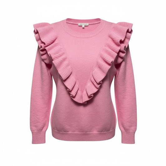 Ruffle Sweater By Entro X Anthropologie In Pink, Size: L