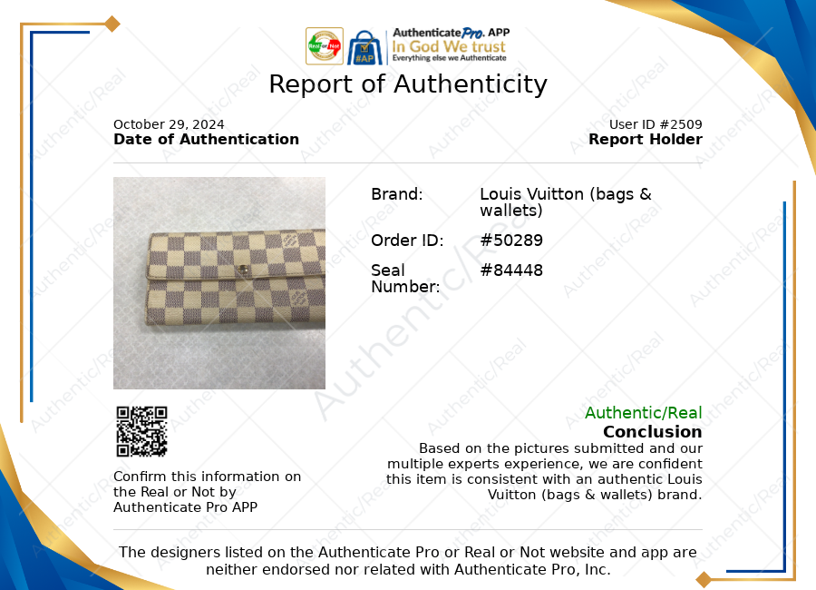 Damier Azur Sarah Wallet Luxury Designer By Louis Vuitton, Size: Large