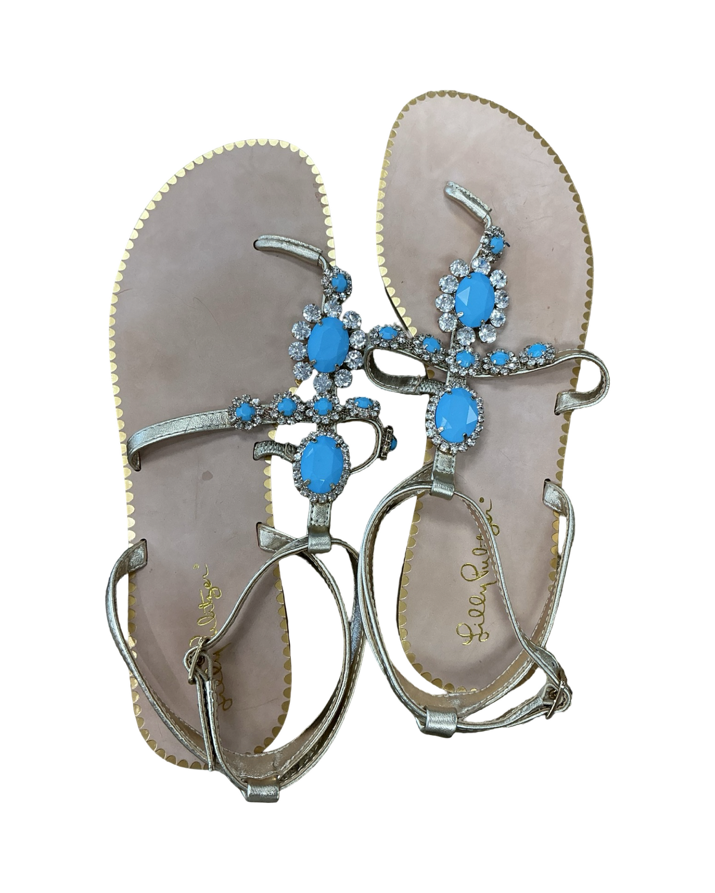 Sandals Designer By Lilly Pulitzer In Blue & Tan, Size:9.5