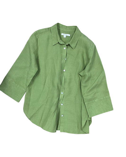 Blouse 3/4 Sleeve By Chicos In Green, Size:M