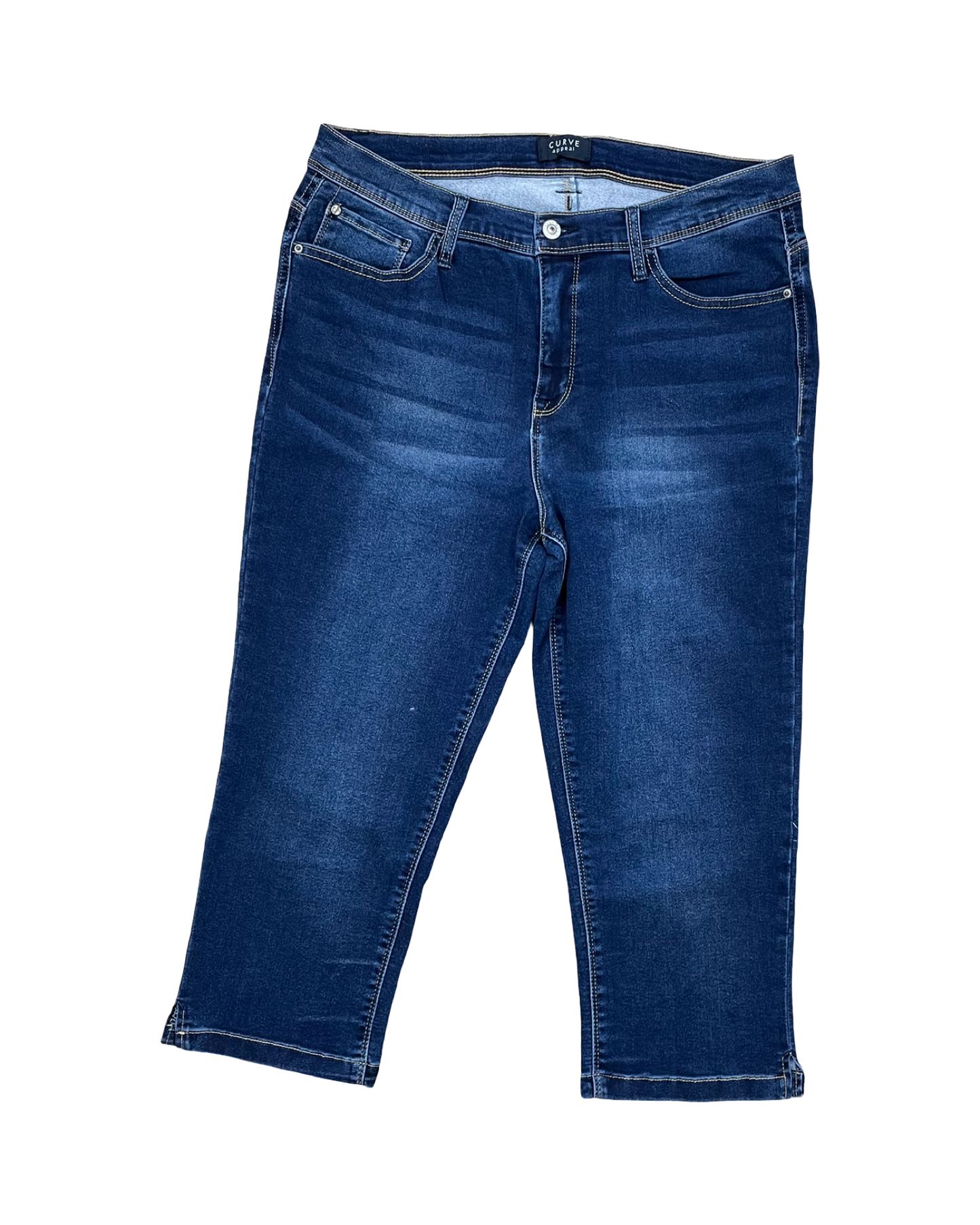 Jeans Cropped By Curve Appeal In Blue Denim, Size:14
