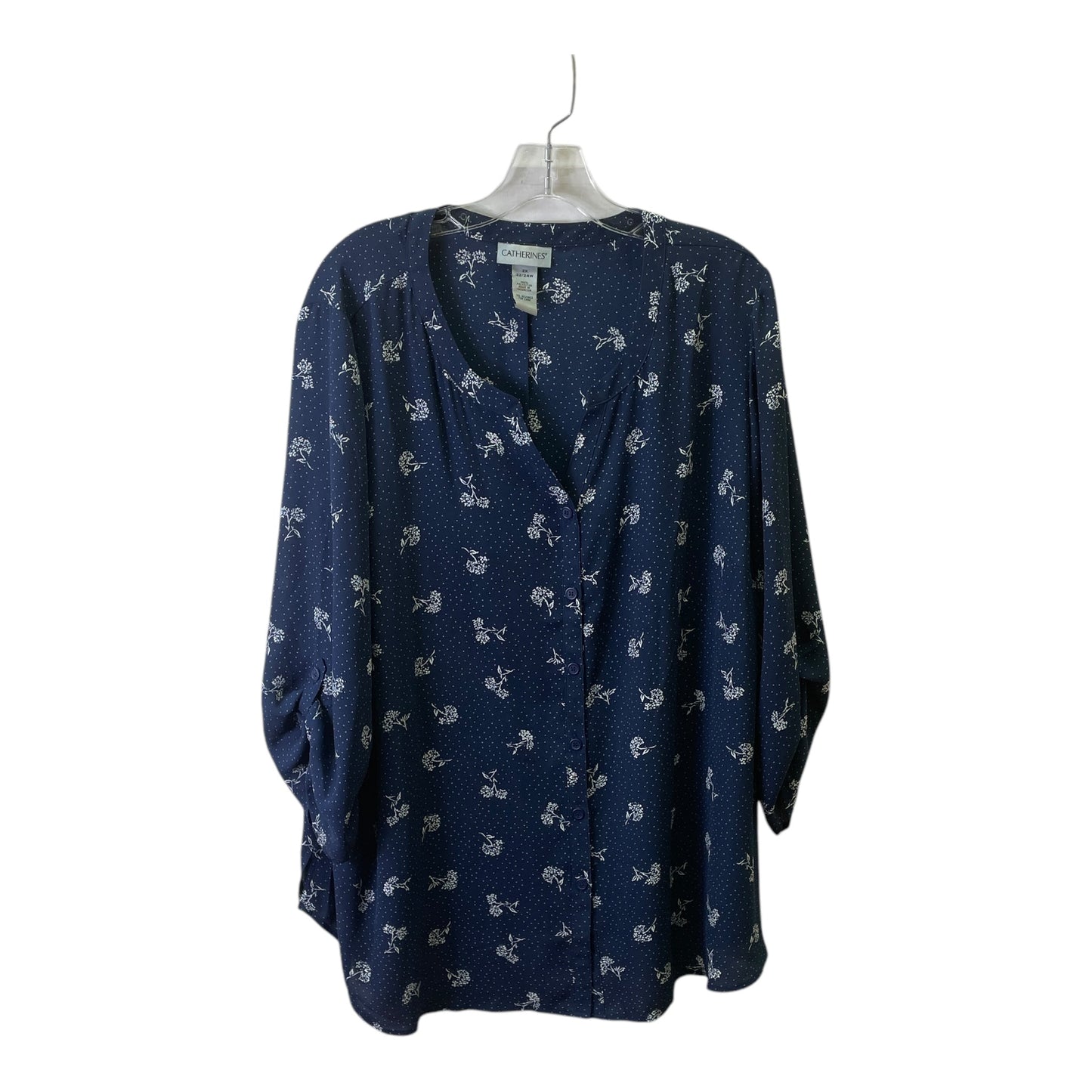 Top 3/4 Sleeve By Catherines In Blue & White, Size:2X