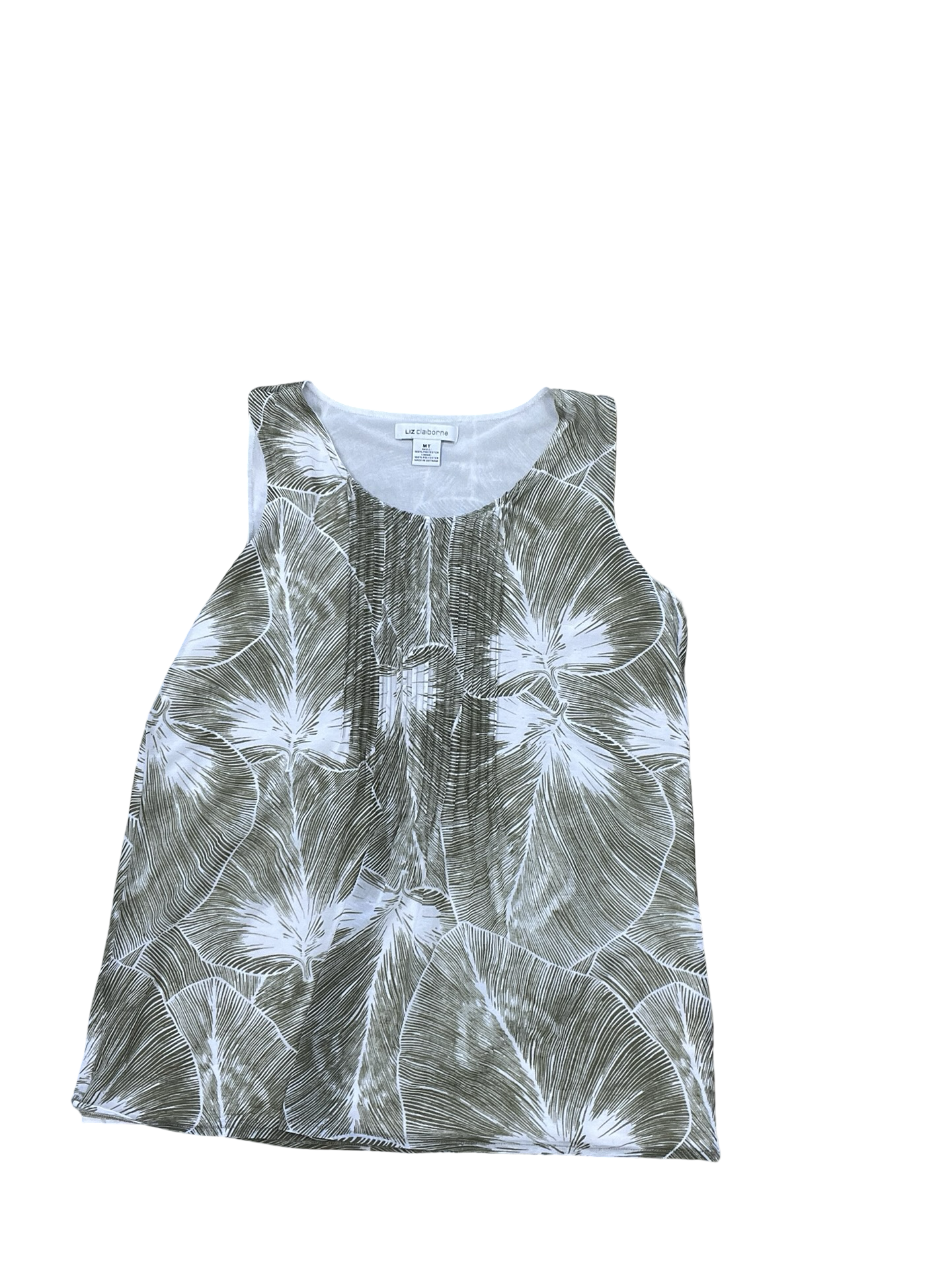 Top Sleeveless By Liz Claiborne In Green & White, Size:M