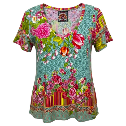 Mona May Favorite V-Neck Tee By Johnny Was In Multi-colored, Size: M