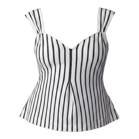 V-Neck Fit-and-Flare Tank By Maeve In Striped Pattern, Size: L