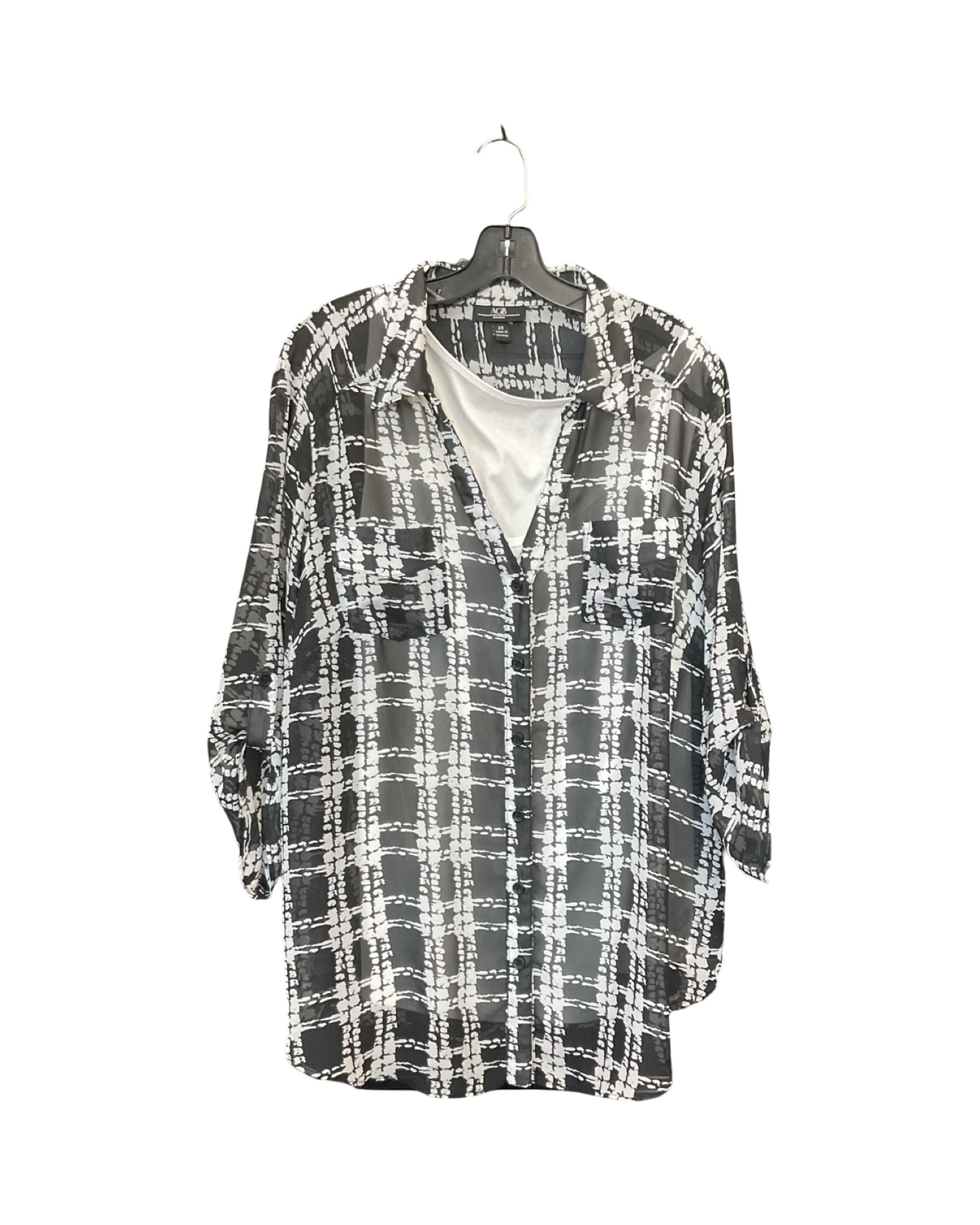 Blouse Ls By Agb In Black & White, Size:2X