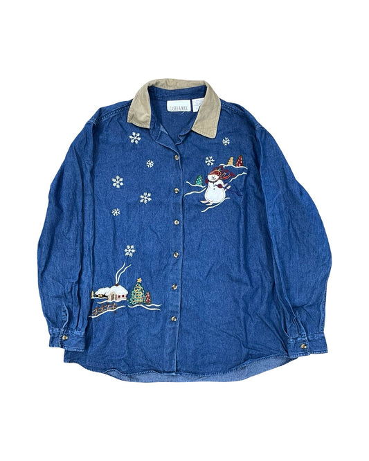 Blouse Ls By Casey And Max In Blue Denim, Size:Xl