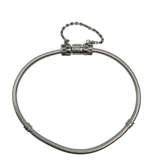Moments Sterling Silver Barrel Clasp Snake Chain Bracelet With Raindrop Safety Chain By Pandora